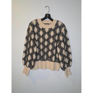 Bobeau Womens Cream & Black Geometric Knit Sweater  Size L